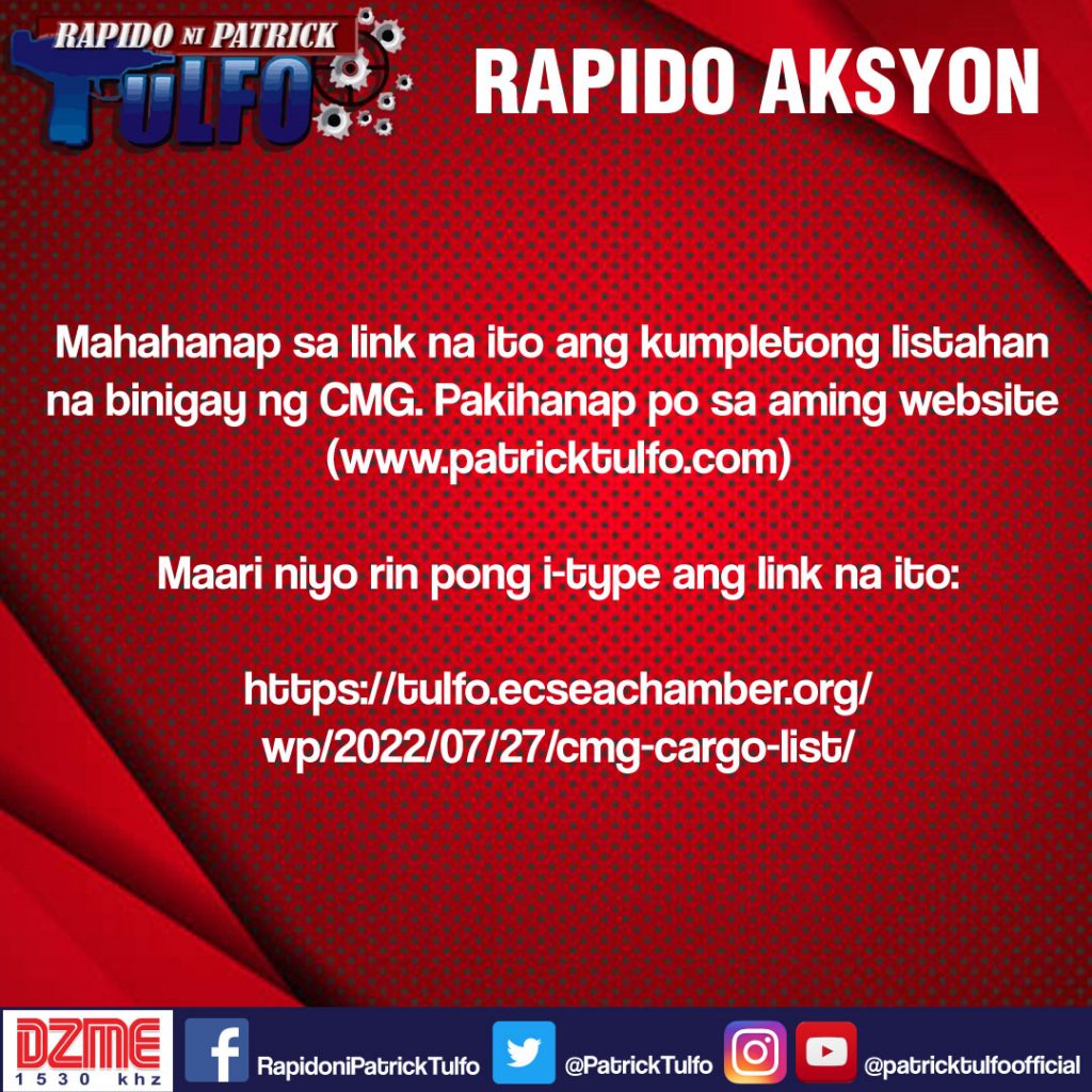 CMG CARGO LIST